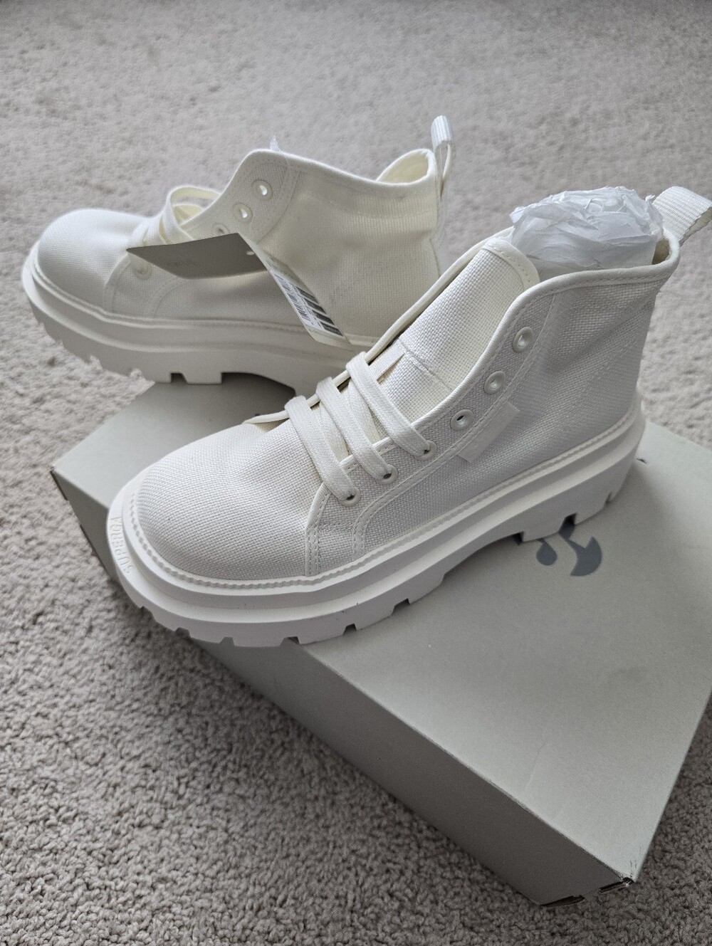 Superga White Lace-Up Platform High-Top Boots